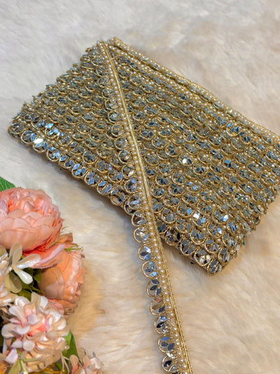 Wholesale pack of 9 meter ) Lace Border With Pearl and Mirror work