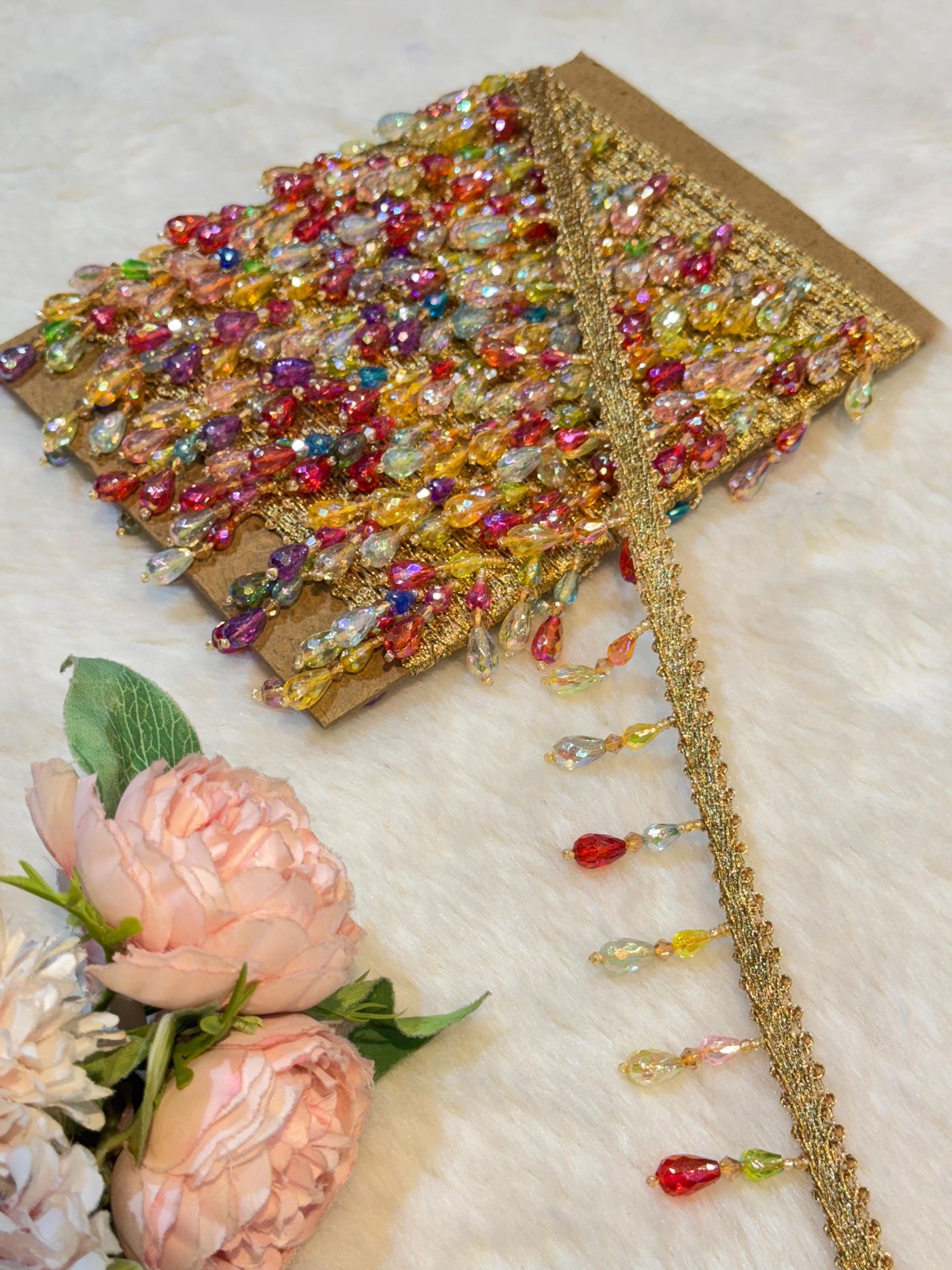 (Wholesale pack of 9 meter ) Luxury Latkan Lace Multi Colour with Crystal work