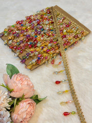 (Wholesale pack of 9 meter ) Luxury Latkan Lace Multi Colour with Crystal work