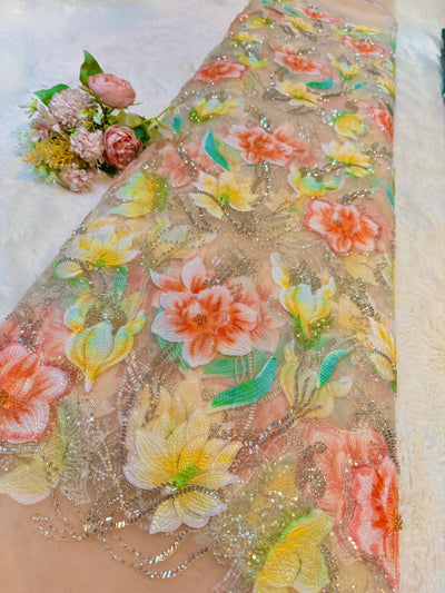Zoya Appliqué Handwork Net Embroidery With Florals 54 inch width