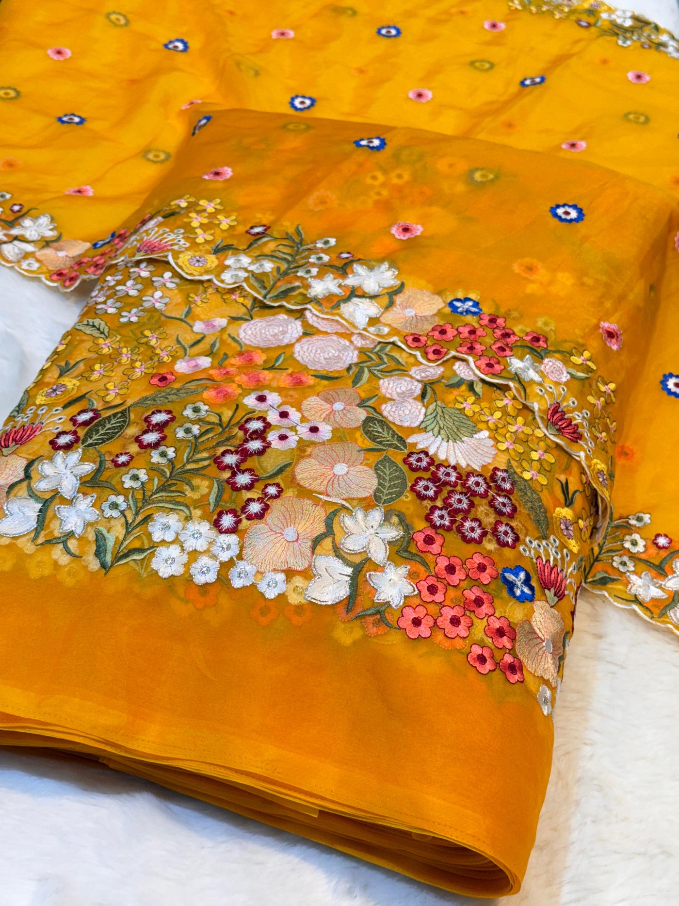 Musturd Yellow Kiara Organza Suit Set (Shirt And Dupatta Set)