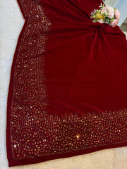 Red Velvet stoles With Stone Work 2.10 meter length 37 inch width