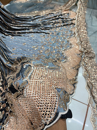 (Mix and Match ) Pure Velvet Handwork Embroidery 54 inch width / Net Dupatta With Two side Borders  37 inch width