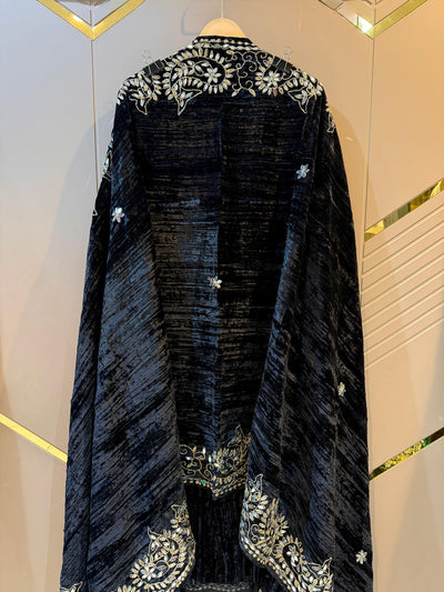 Black Crush Velvet Handwork Suit Set