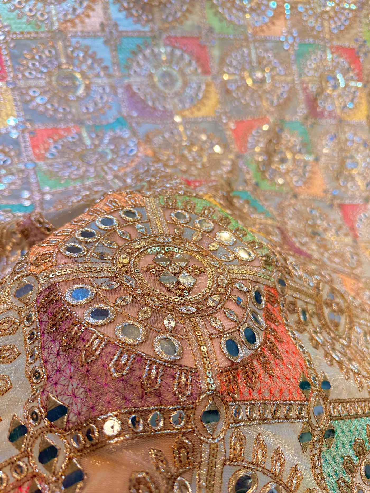 (Preorder of Dispatch after 45 Days) Gulkand Net Threadwork Embridery 44 inch width Beige color base