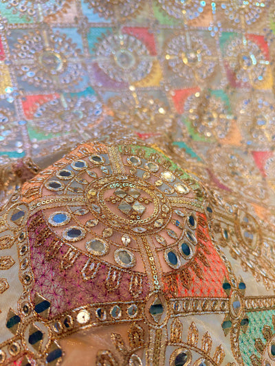 (Preorder of Dispatch after 45 Days) Gulkand Net Threadwork Embridery 44 inch width Beige color base