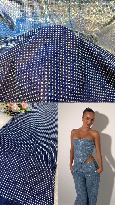 Denim Rhinestone Fabric  54 Inch width