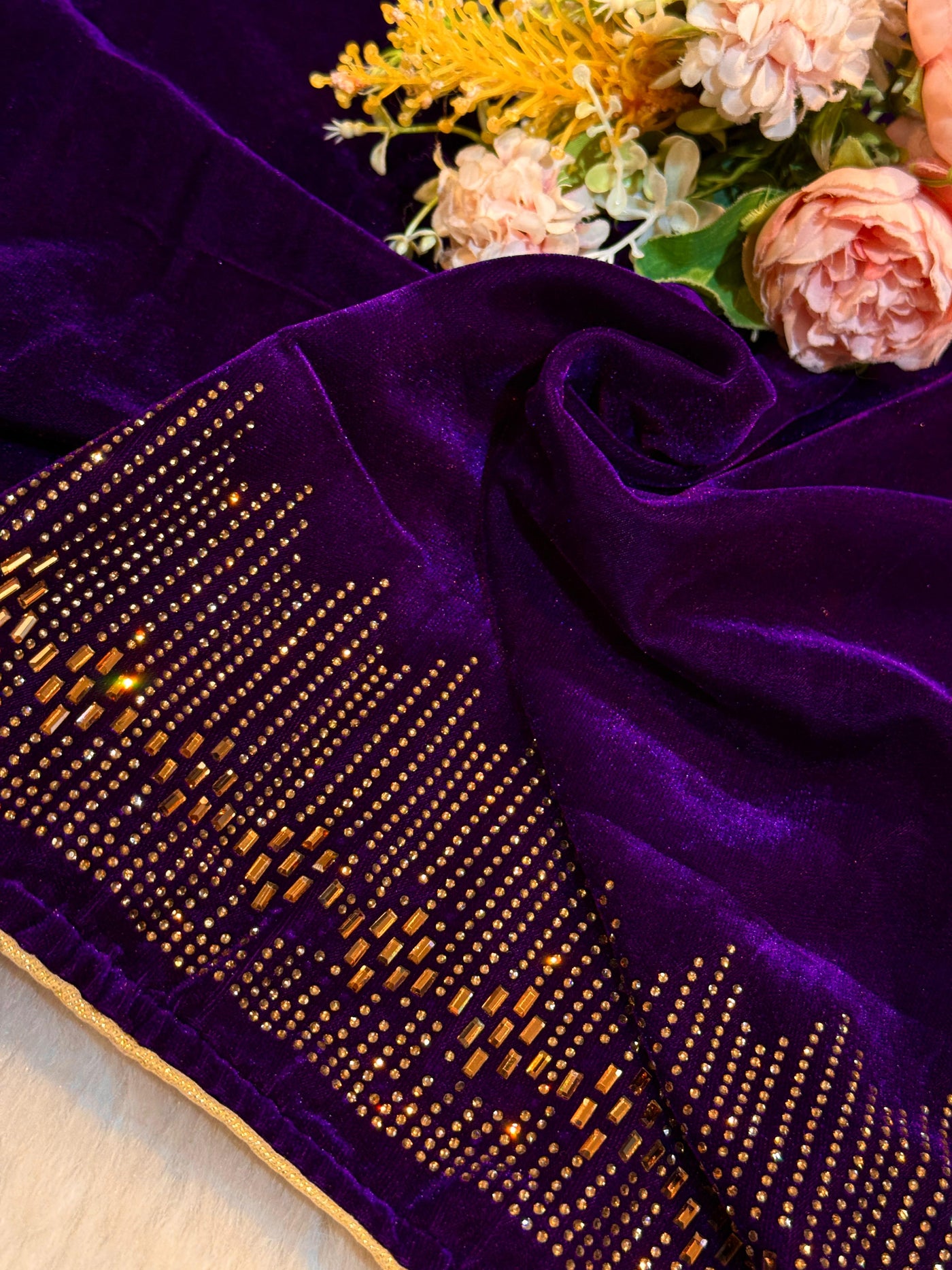 Purple Velvet stoles With Stone Work 2.10 meter length 37 inch width