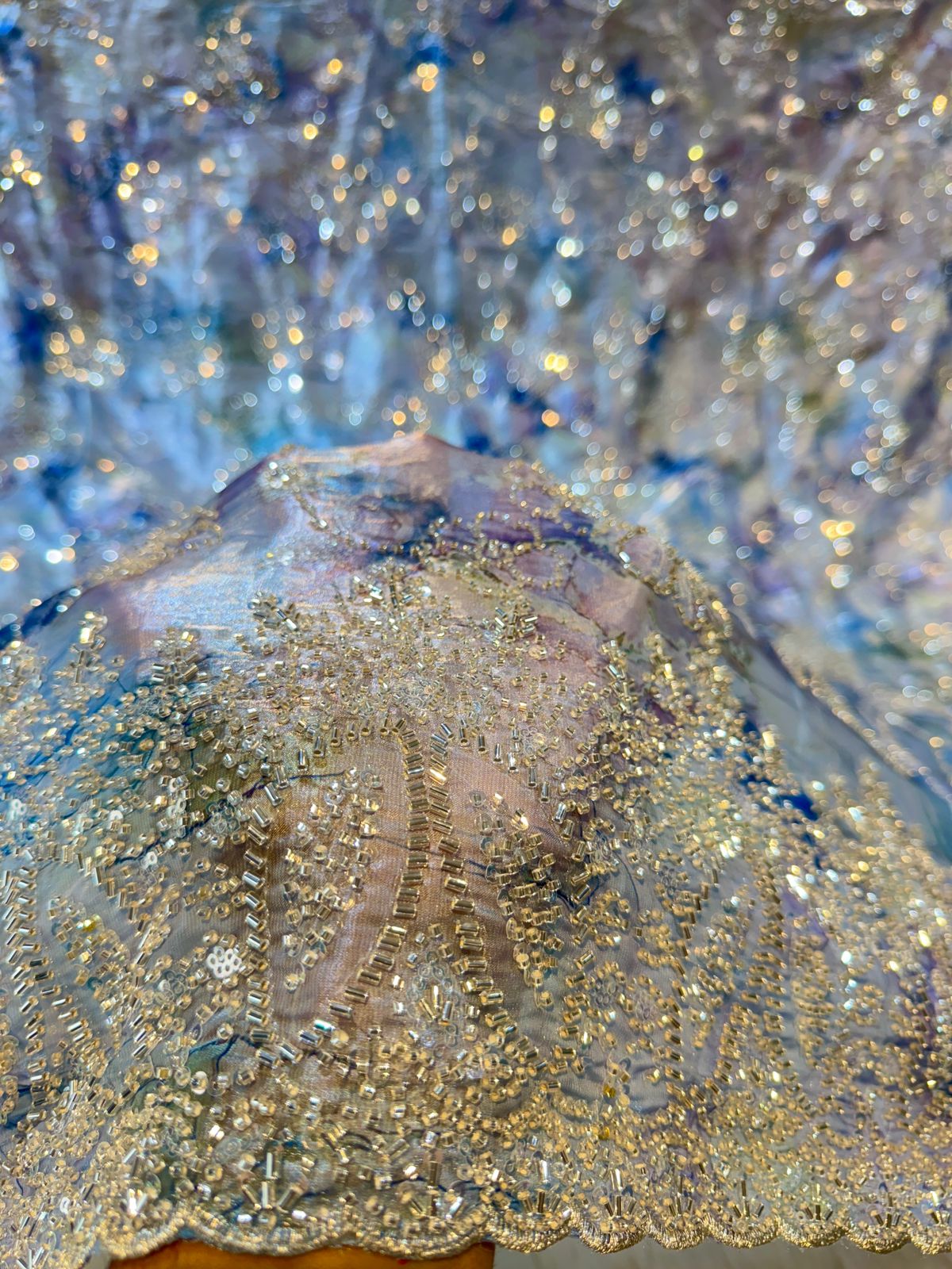 Jimmy choo Blue Tissue Handwork Embroidery 54 inch Width