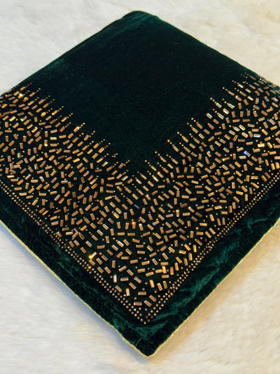 Bottle Green Velvet stoles With Stone Work 2.10 meter length 37 inch width