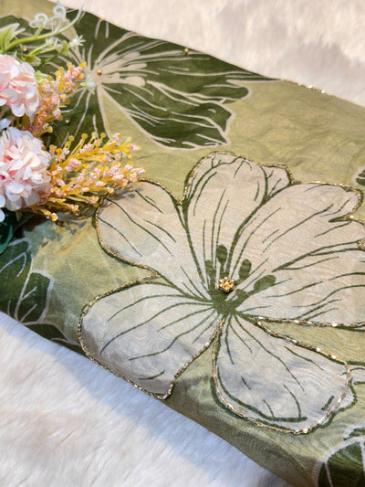 Mezzo Supersoft Tabby Silk Handwork Floral 44 inch width