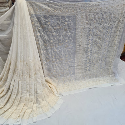 Zia Pure Georgette Chikankari Saree Dyeable (5.60 meter length)