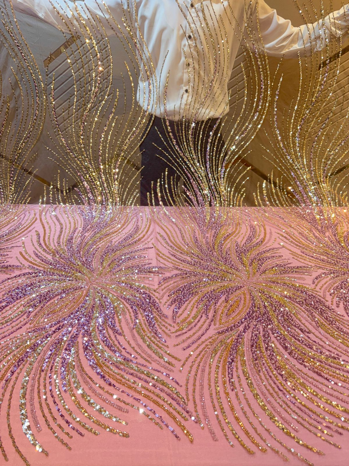 Qurbat Handwork Net Embroidery Cutdana 54 Inch width