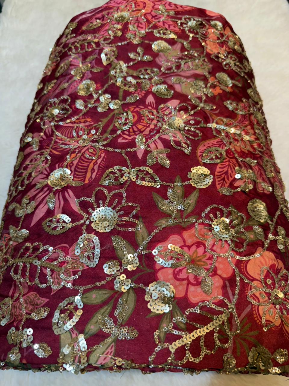 Ifra Satin Georgette Floral with Sequins Embroidery 44 inch width