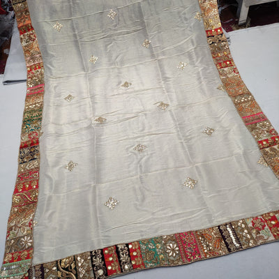 Pure Zari Tissue Dupatta With Handmade Antique  borders and Booti 2.40 meter length 37 inch width