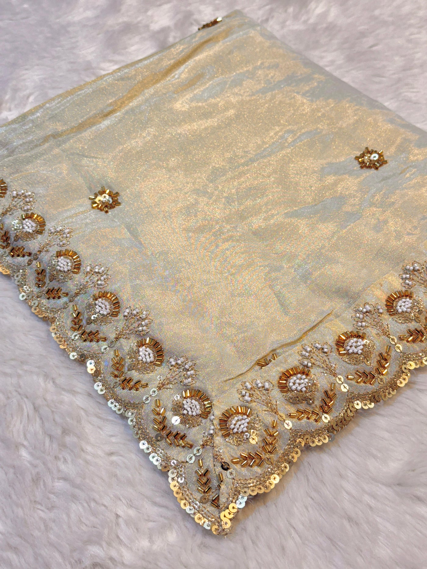 Mehz Zari Tissue Handwork Dyeable Dupatta (2.40 meter length)