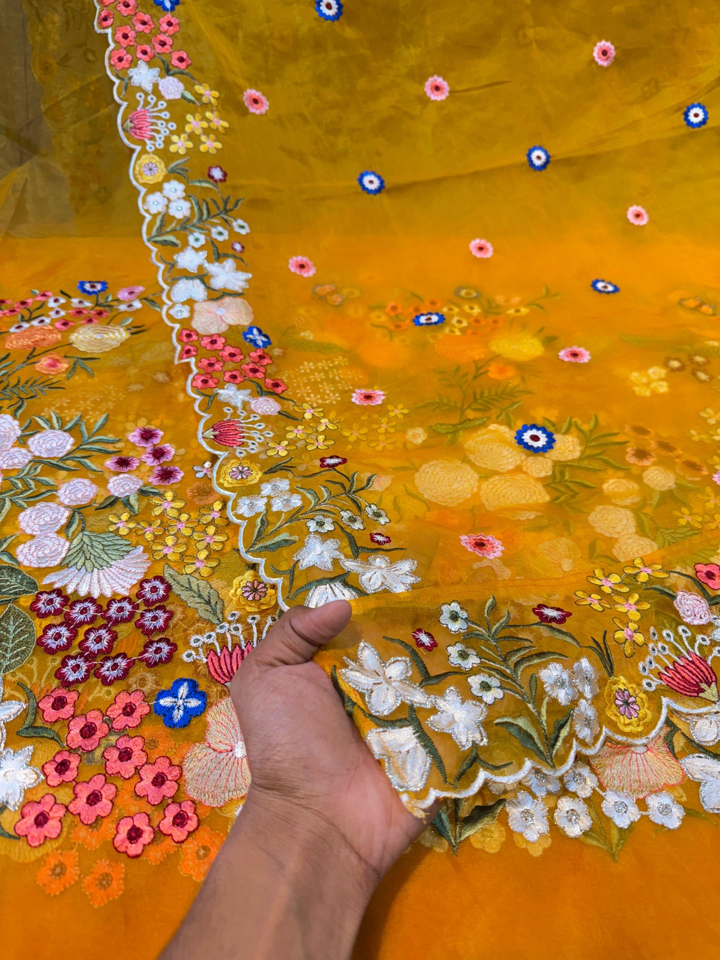 Musturd Yellow Kiara Organza Suit Set (Shirt And Dupatta Set)