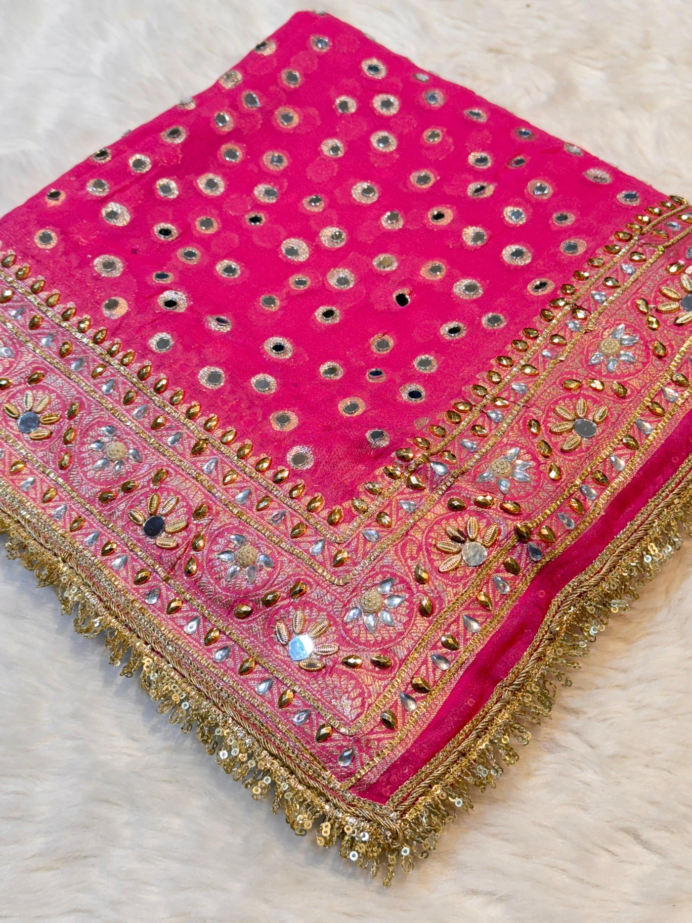 Rubani Pink Real Mirror Handwork Dupatta 2.40 Meter Length