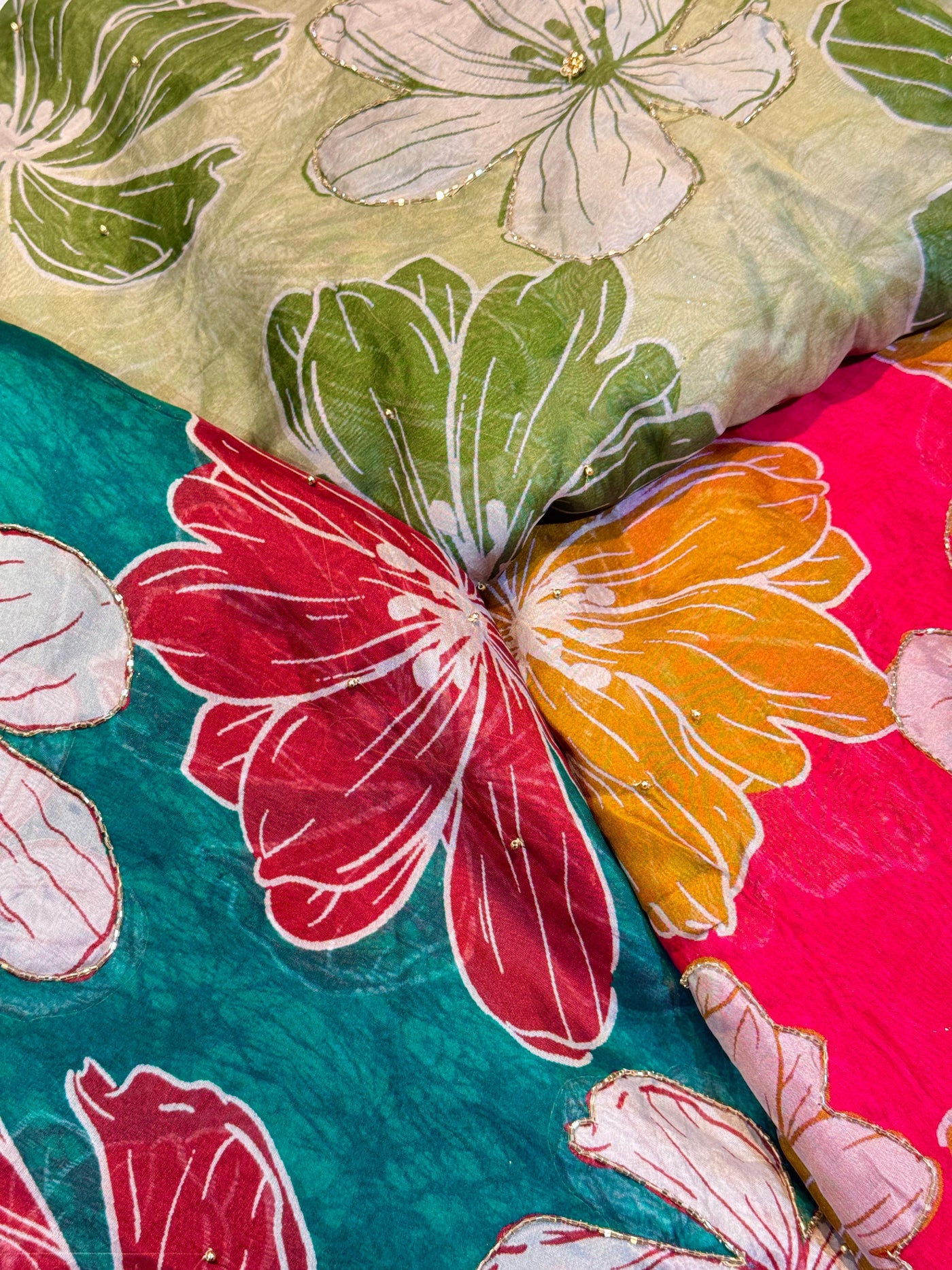 Mezzo Supersoft Tabby Silk Handwork Floral 44 inch width