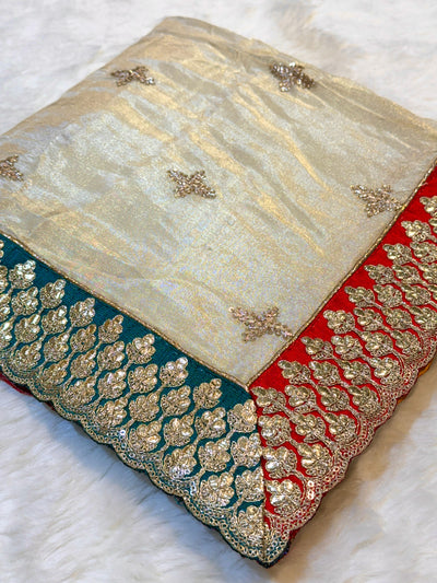 Pure Zari Tissue Dupatta With Cutwork Multi Border 2.40 meter length