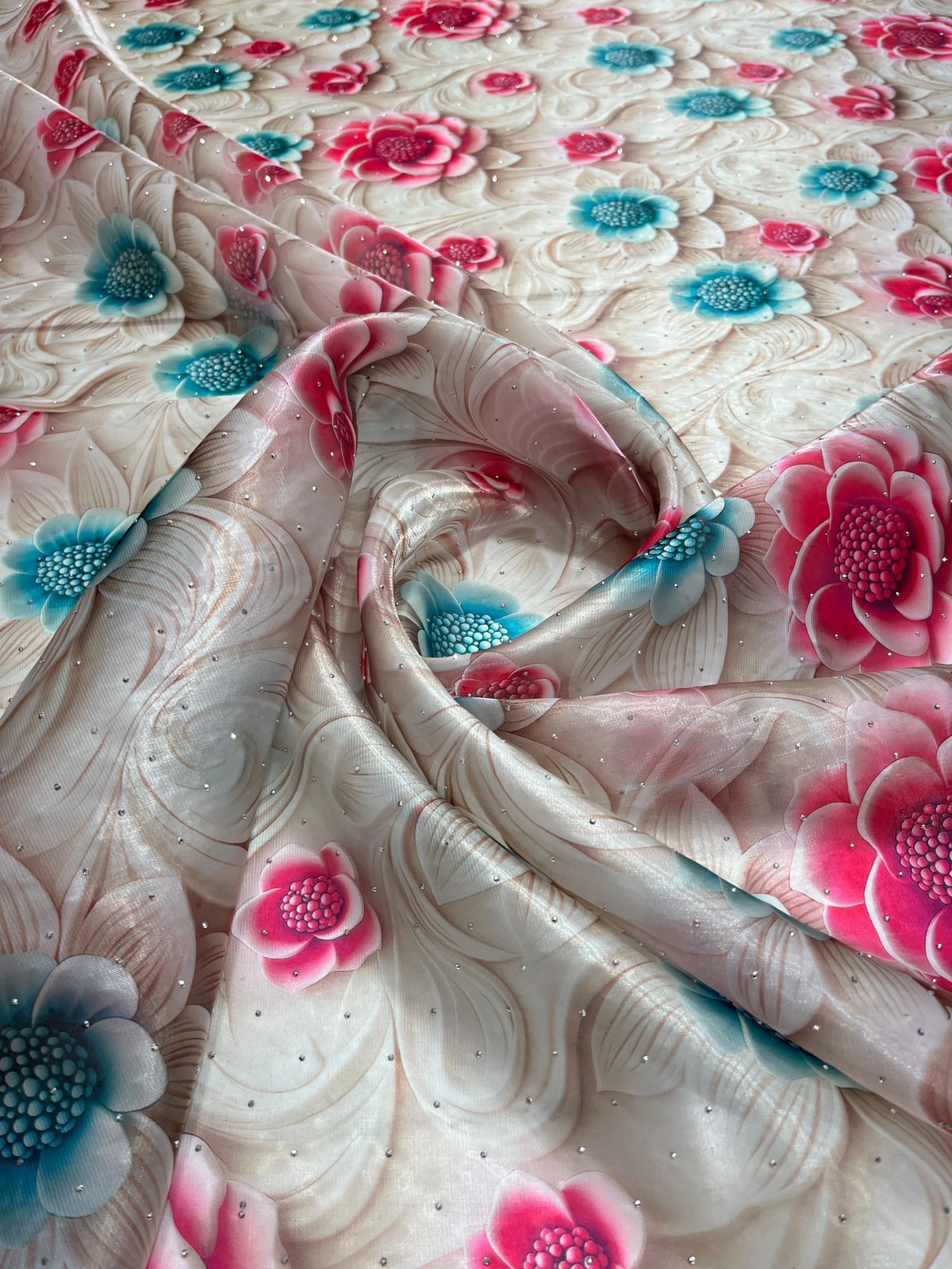 Imported organza floral print with Siroski work 💎 54 inch width