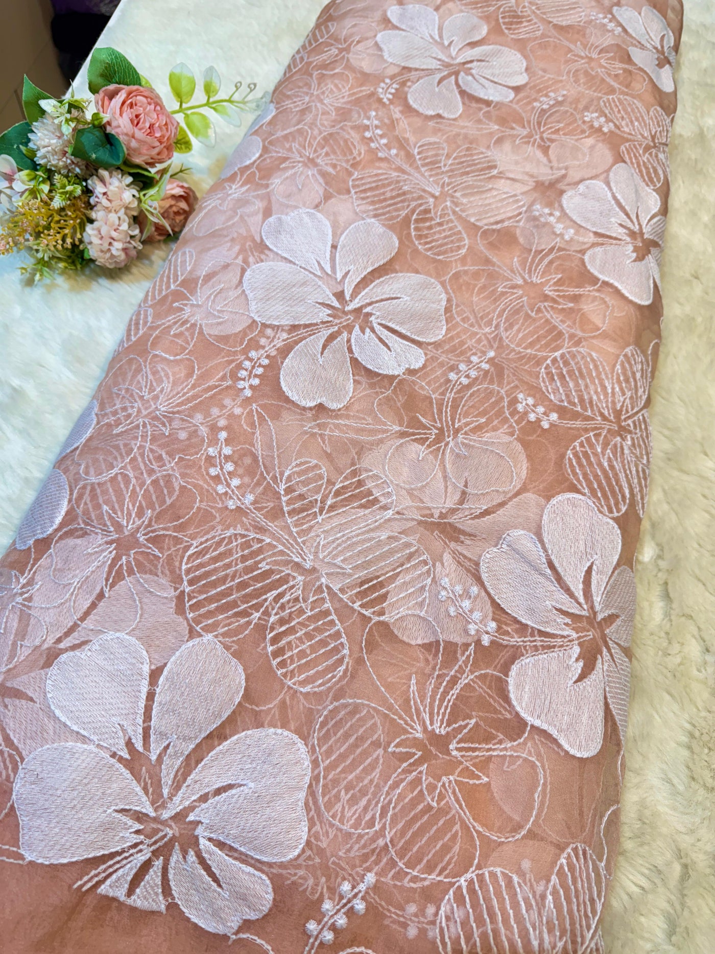 Aina Floral Organza Chikankari Embroidery 44 Inch Width