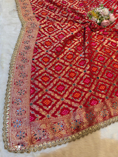 Red Sheeshmahal Pure Georgette Handwork Dupatta 2.35 Meter Length