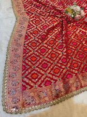 Red Sheeshmahal Pure Georgette Handwork Dupatta 2.35 Meter Length