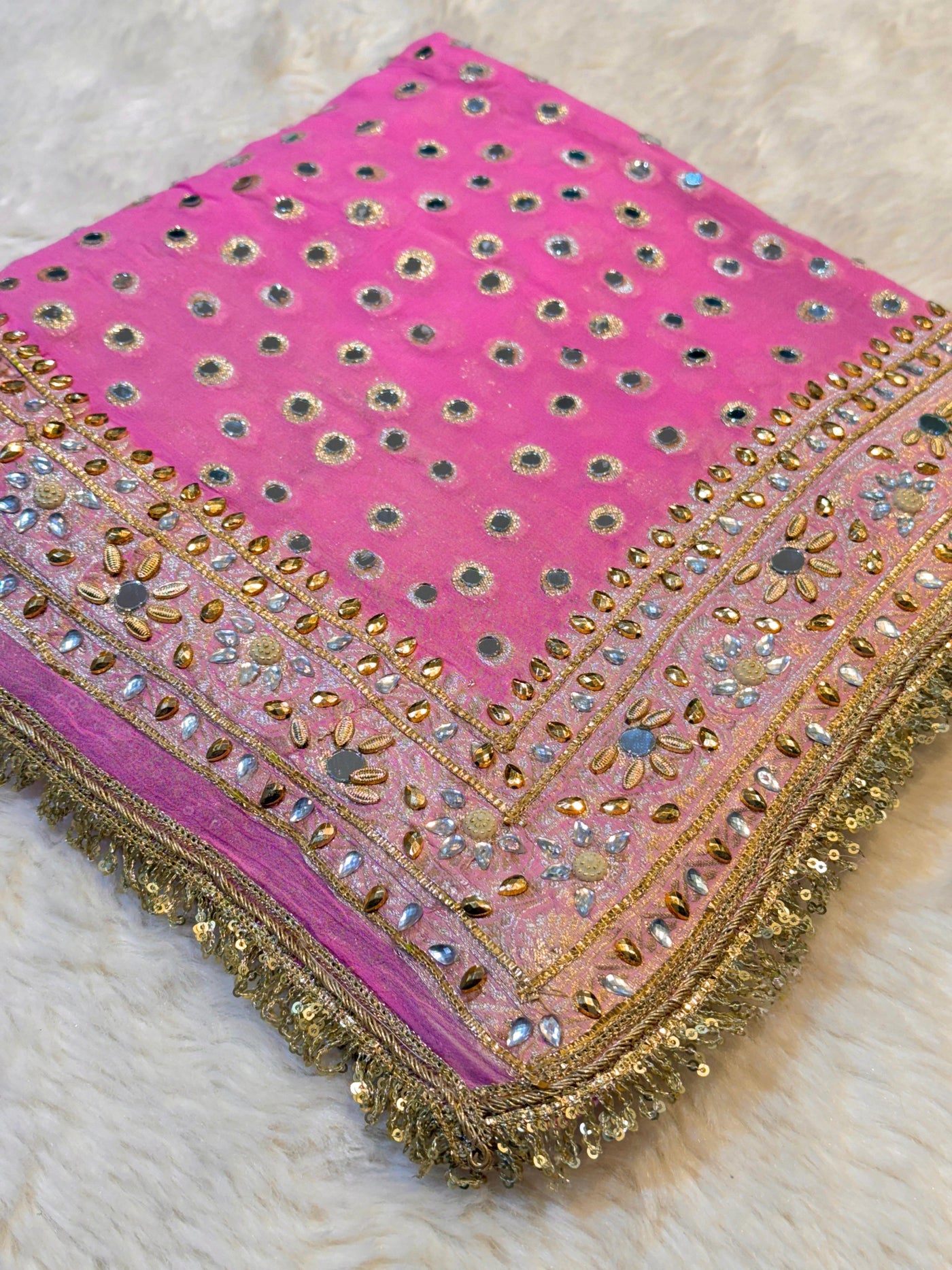 Rubani Baby Pink Real Mirror Handwork Dupatta 2.40 Meter Length