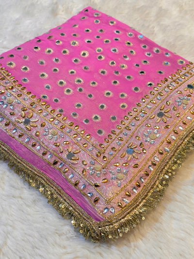 Rubani Baby Pink Real Mirror Handwork Dupatta 2.40 Meter Length