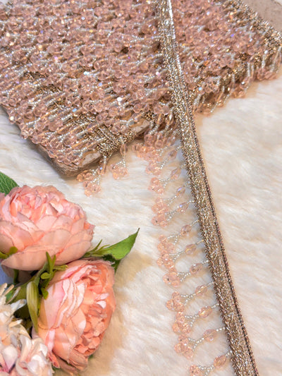 (Wholesale pack of 9 meter ) Luxury Latkan Lace Baby Pink Colour with Crystal work