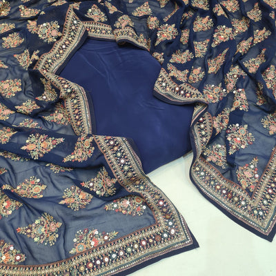 Combination Suit Sets of Georgette  Premium Kashmiri Dupatta And Plain crape Suit