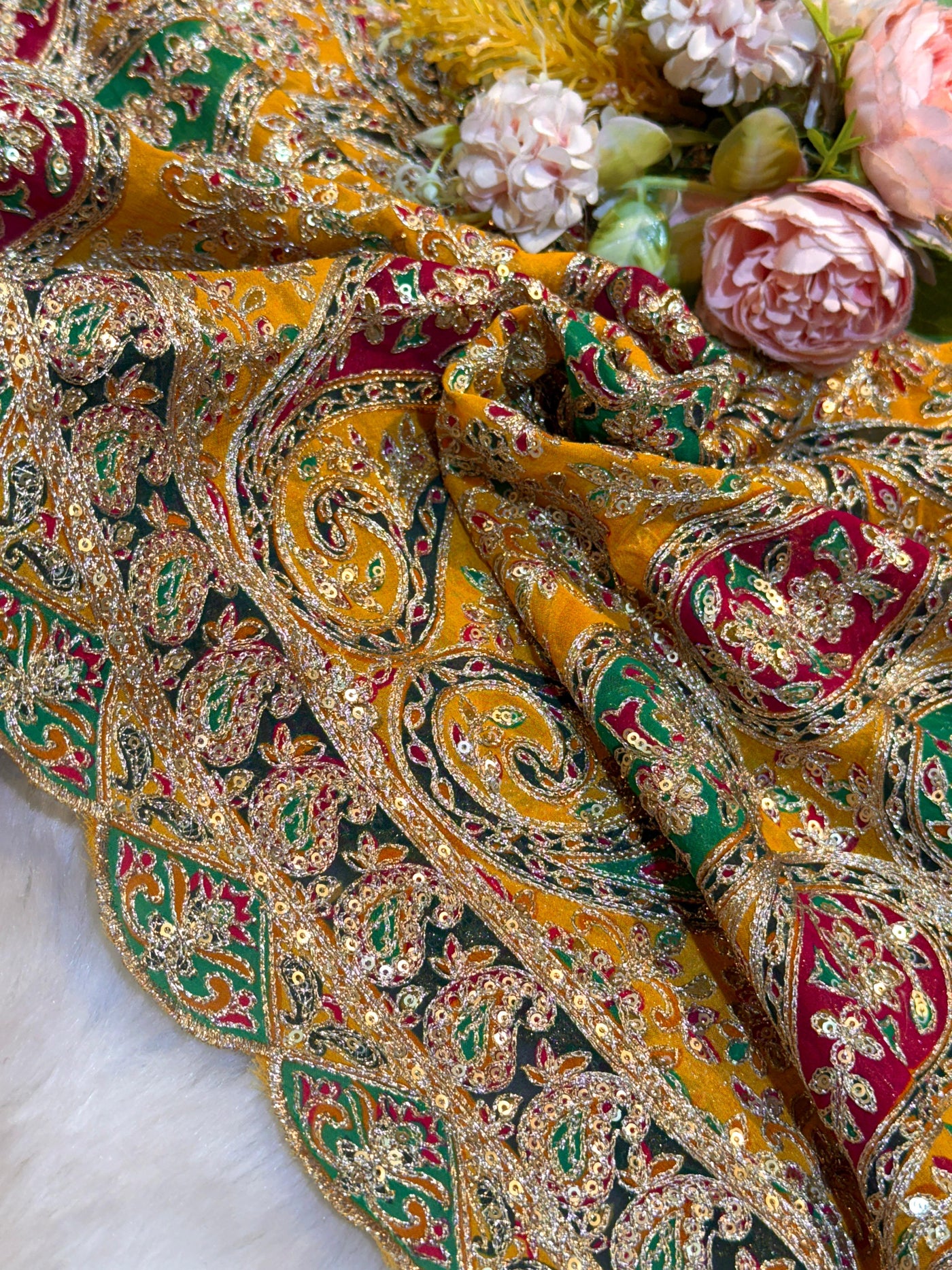 Mustard Yellow Pure Georgette Lahori Dupatta 2.50 meter length 37 inch width