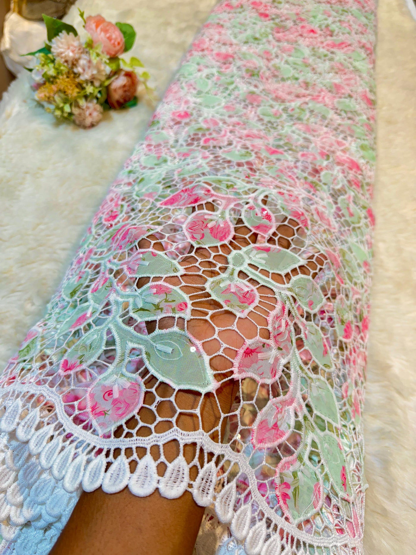 Vini Imported Georgette Crochet With Floral Print 50 Inch Width