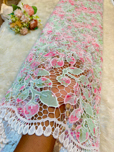 Vini Imported Georgette Crochet With Floral Print 50 Inch Width