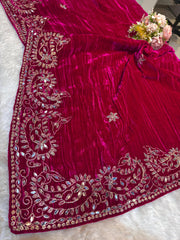 Magenta Pure Crush Velvet Real Mirror Handwork Dupatta 2.50 meter length