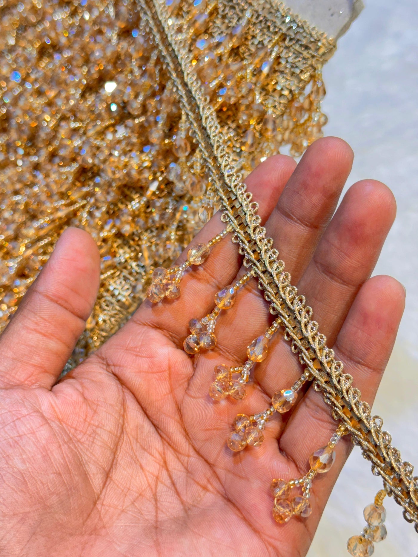 (Wholesale pack of 9 meter ) Luxury Latkan Lace peach Colour with Crystal work