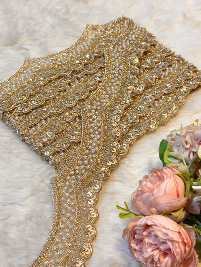 (Wholesale pack of 9 meter ) Lace Border With Cutdana, Sequins and Pearl Work