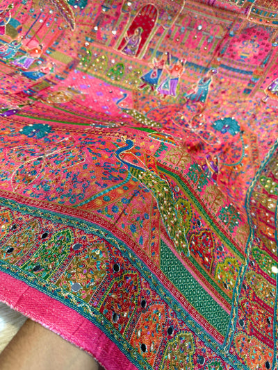 Darbar Pink Pure Silk Dupatta with Real Handwork 2.50 meter length