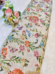 (Precut of 0.75 Meter) Pia Pure Zari Tissue Handwork Floral Embroidery 44 inch width