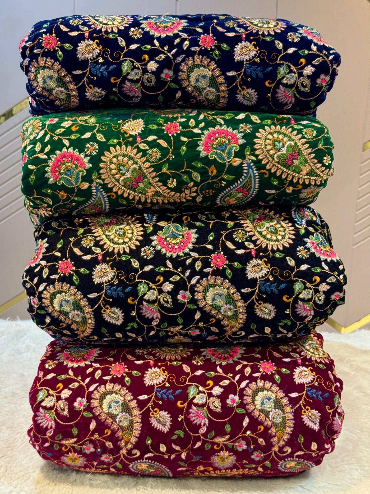 Pure Velvet Paisley Embroidery 44 inch width