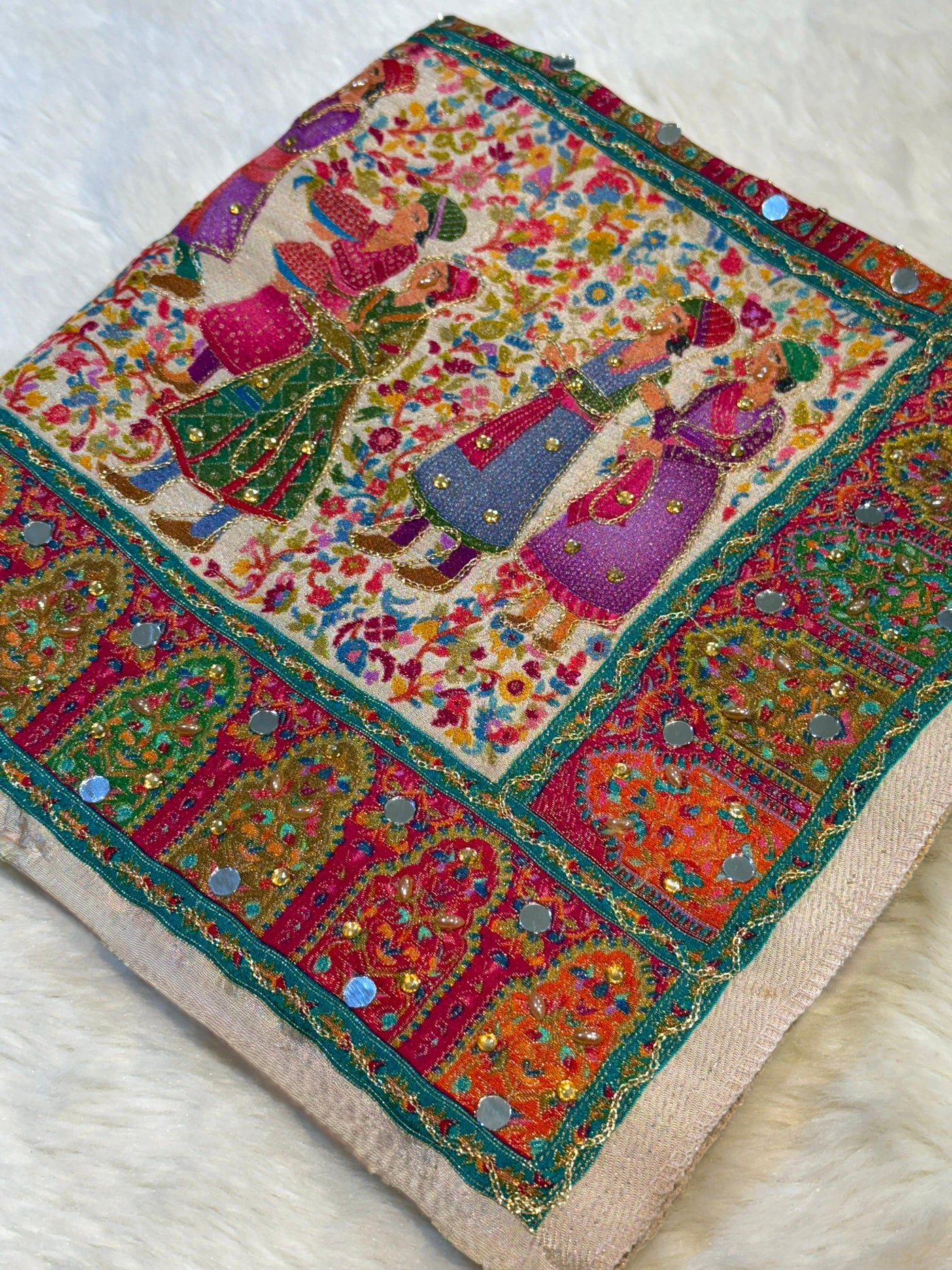 Darbar Ivory Pure Silk Dupatta with Real Handwork 2.50 Meter length