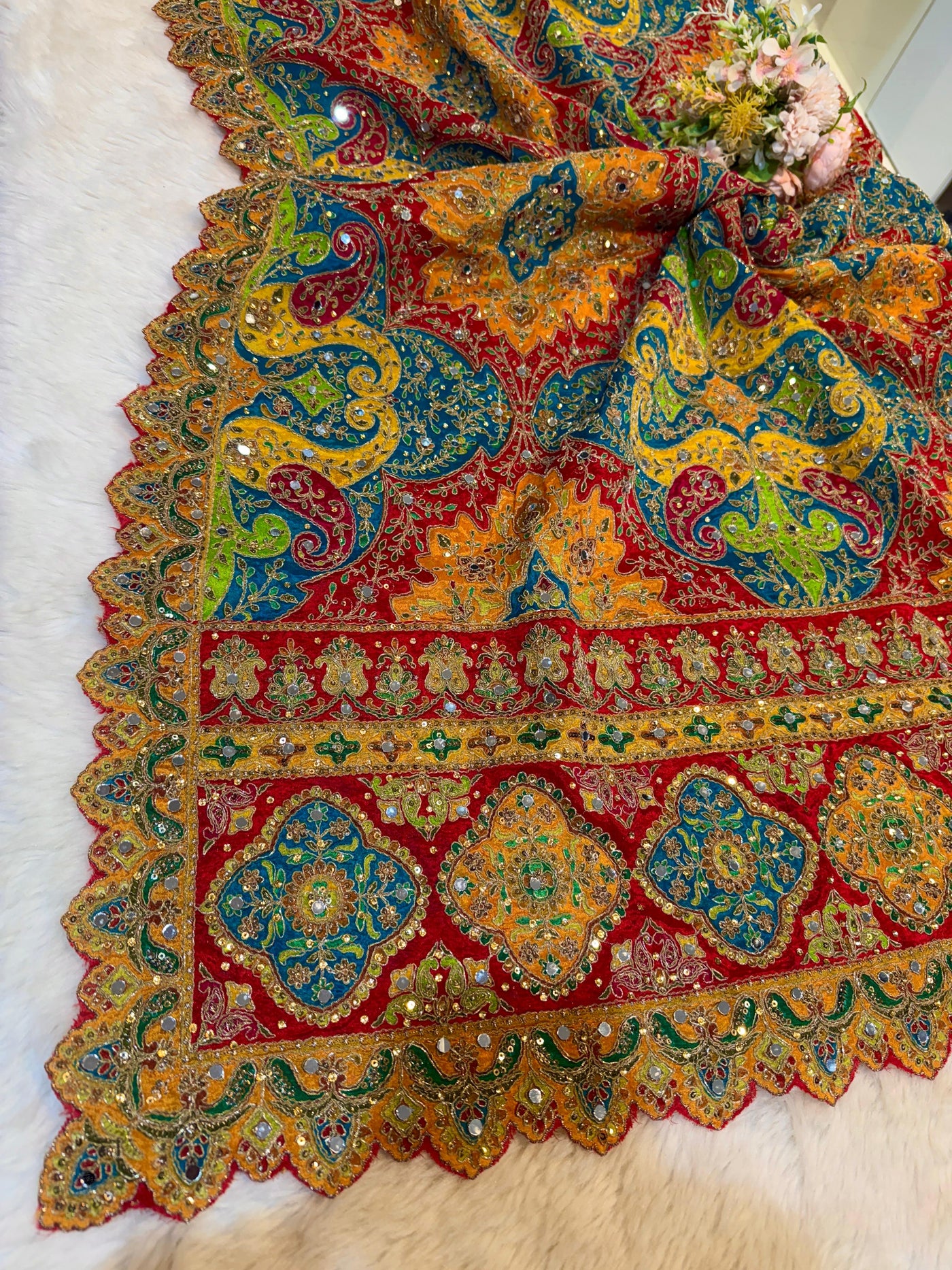 Pure Chinon Leher Handwork  Dupatta With real mirror work 2.50 meter length