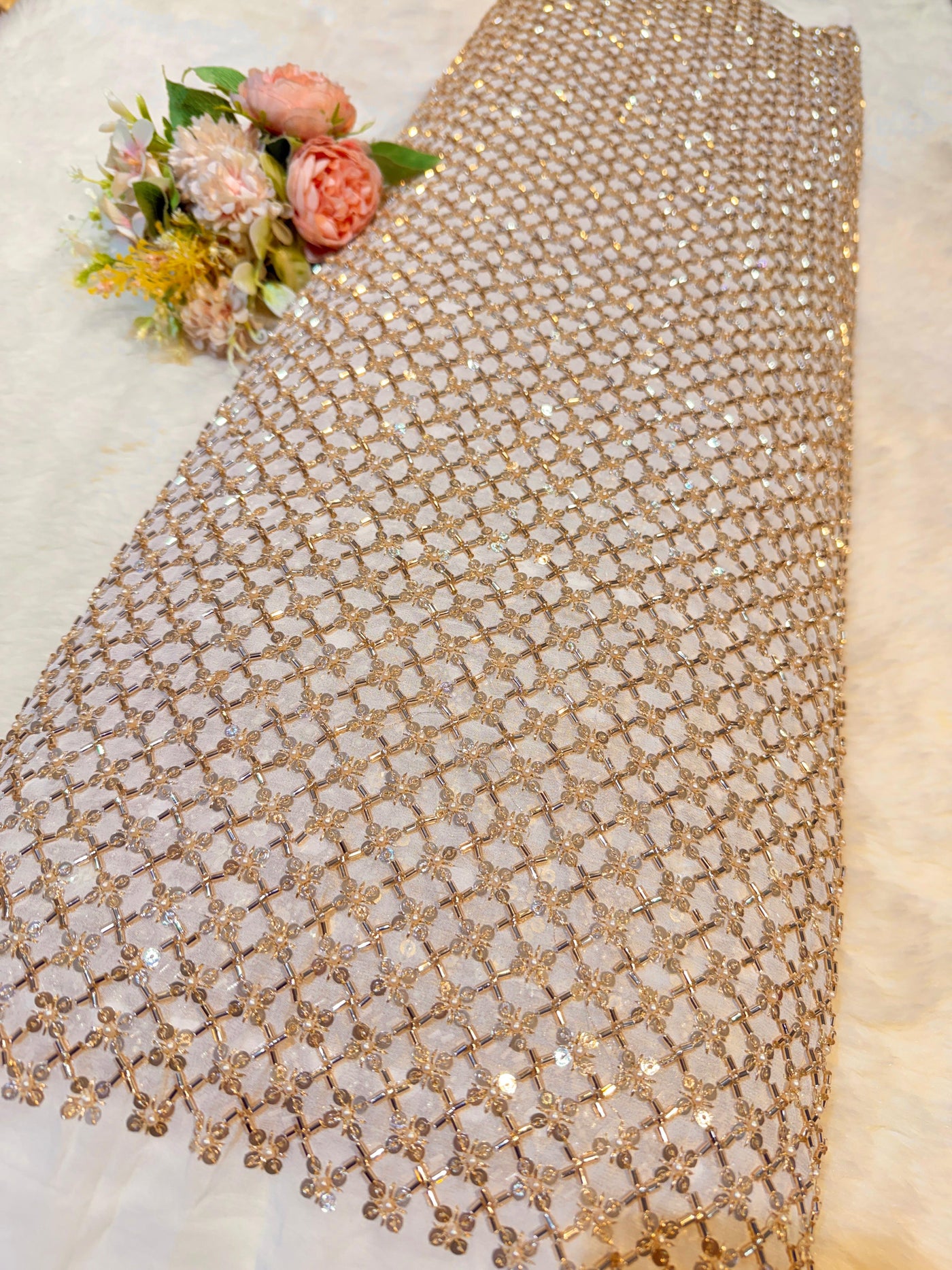 Pure Georgette Handwork Embroidery Dyeable 44 inch width