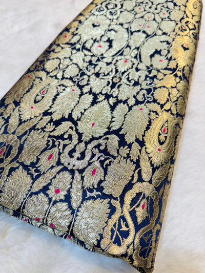 (Precut of 0.70 Meter) Meena Pure Silk Kimkhaab Brocade 44 Inch width