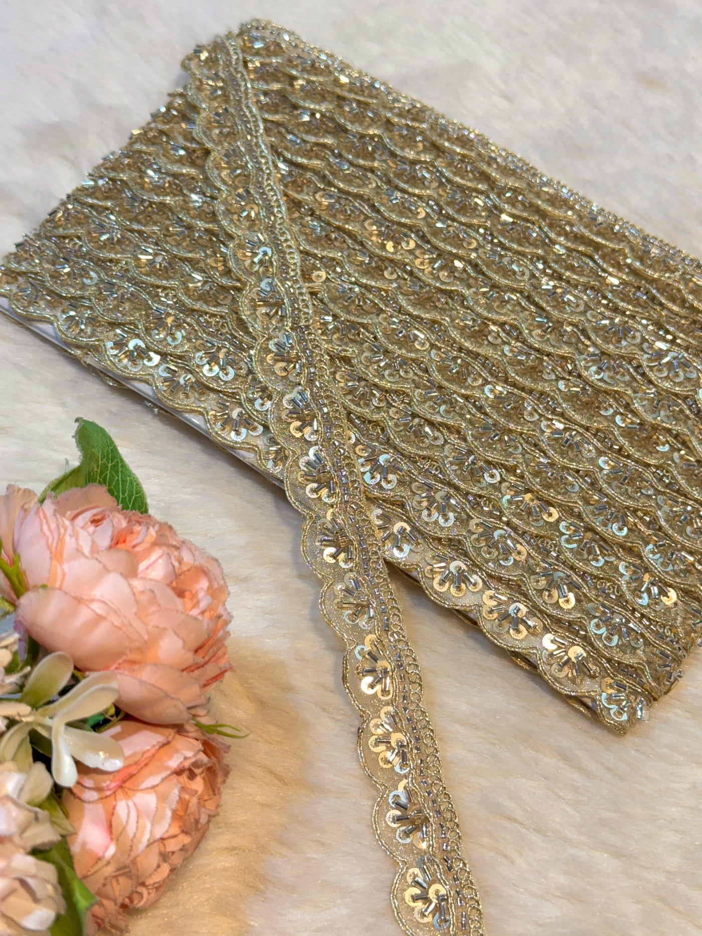 (Wholesale pack of 9 meter ) Lace Border With Cutdana and Sequins work