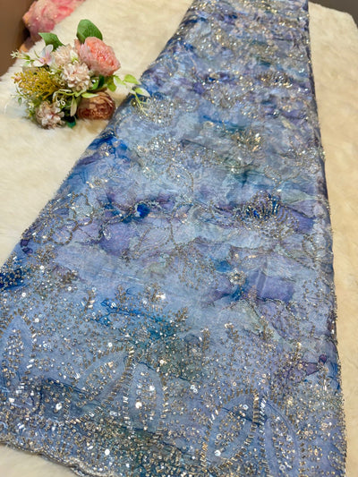 Jimmy choo Blue Tissue Handwork Embroidery 54 inch Width