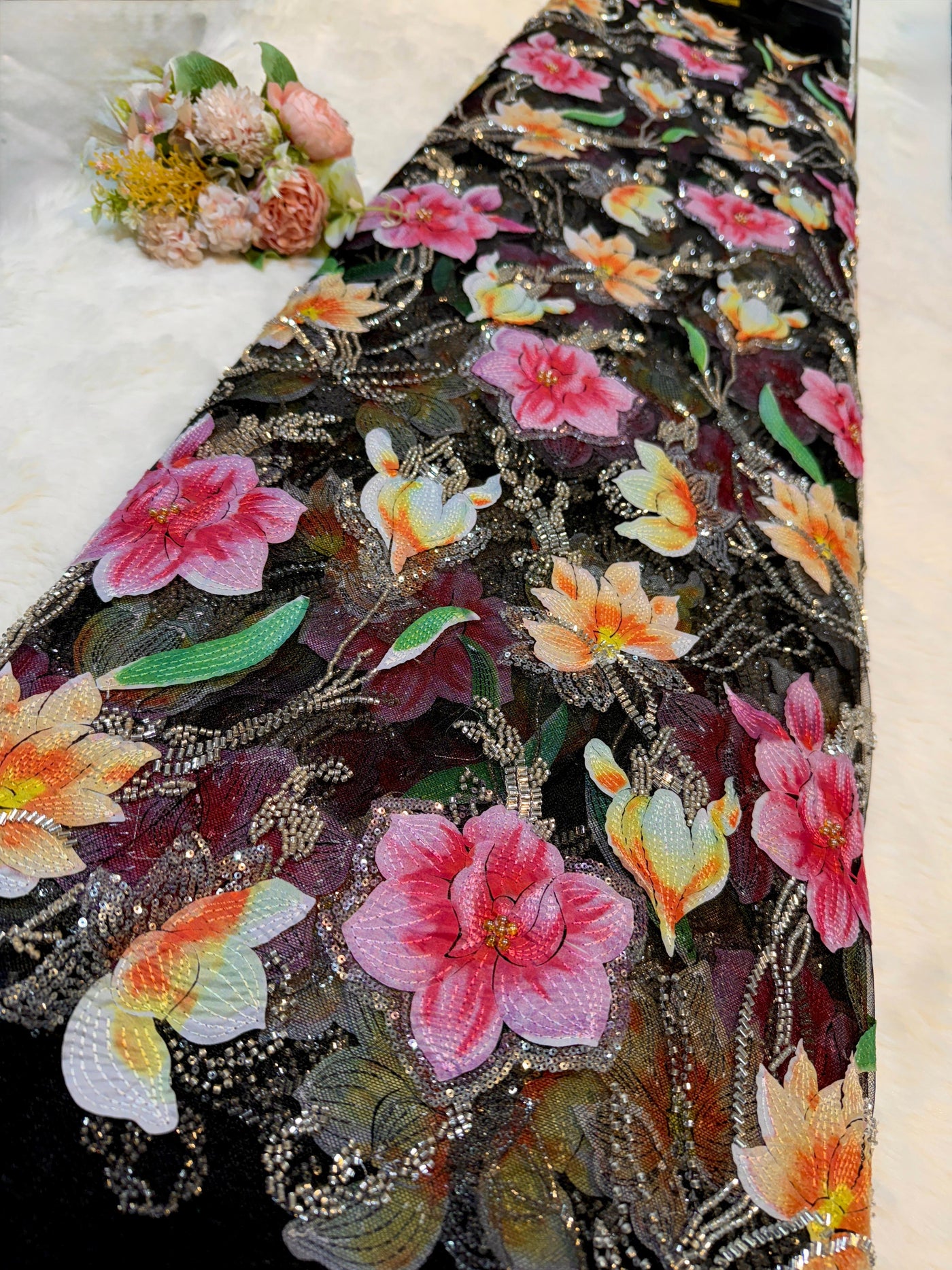 Zoya Appliqué Handwork Net Embroidery With Florals 54 inch width
