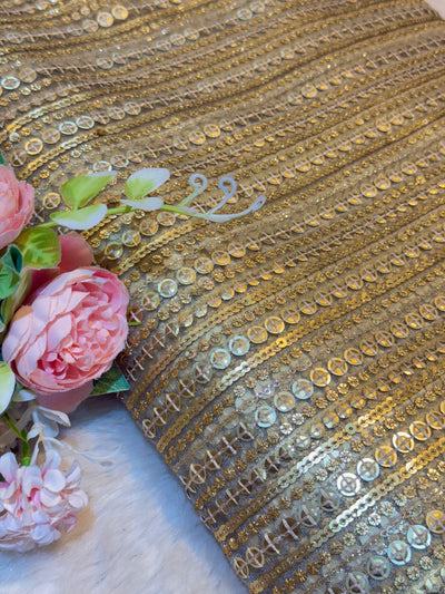 Beige Net Sequins Embroidery 44 Inch width