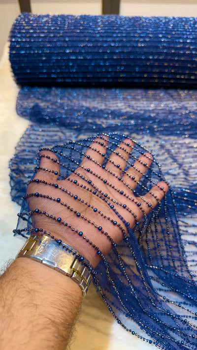 Net Stripe Handwork Nets with Cutdana and Pearl work 54 inch width